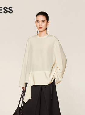 LESS桑蚕丝套头衬衫女春秋拼接不规则慵懒摩登长袖上衣2O8212640