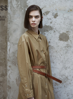 【LESSxSamuel】衬衫式连衣裙复古英式长袖全棉长裙2N0G10240