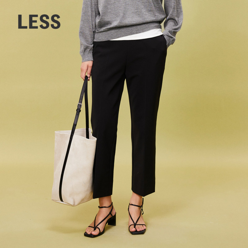 LESS黑色西装裤女通勤显瘦高腰小个子微喇九分休闲裤子2O3E1