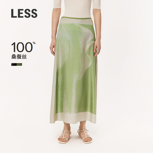 半身裙2O3D12450 LESS桑蚕真丝腰裙女印花气质宽松A版 精工系列