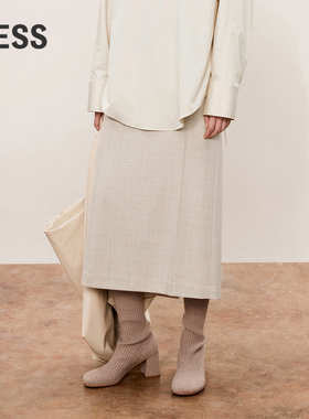 LESS后开衩直筒半身裙通勤休闲简约纯色中长款开衩腰裙2O7D10440