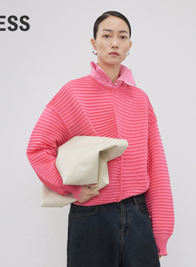 LESS春秋毛衫女休闲简约立体条纹设计感圆领套头针织衫2N8310630