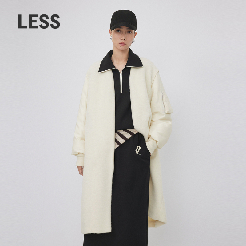 【0压系列】LESS2023年冬长款夹克风羊驼毛呢大衣2NB81