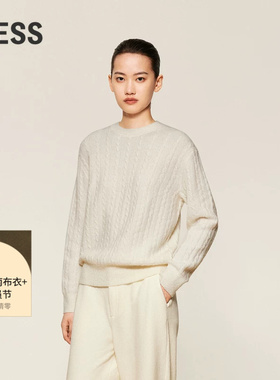 LESS秋冬圆领套头针织衫女简约慵懒复古绞花纯色毛衣2OA311610