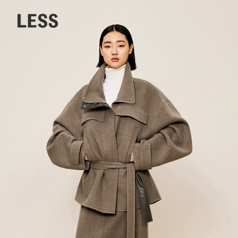 LESS全羊毛毛呢夹克女立领短款休闲猎装风宽松毛呢外套2OA812230