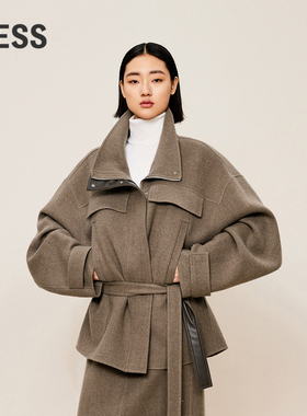 LESS全羊毛毛呢夹克女立领短款休闲猎装风宽松毛呢外套2OA812230