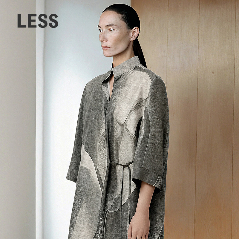 【精工系列】LESS马蹄莲印花连衣裙桑蚕真丝立领衬衫裙2O3G1