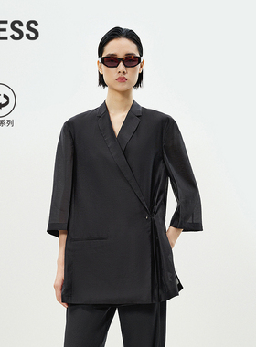 LESS春夏环保莱赛尔西服女薄款通勤百搭七分袖西装外套2P4710330