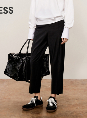 LESS春秋锥形西装裤女绵羊毛通勤纯色显瘦九分休闲裤子2O7E14730