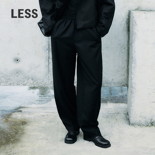 子女2O9E12720 裤 LESS通勤垂感长裤 女松紧腰宽松绵羊毛阔腿西装