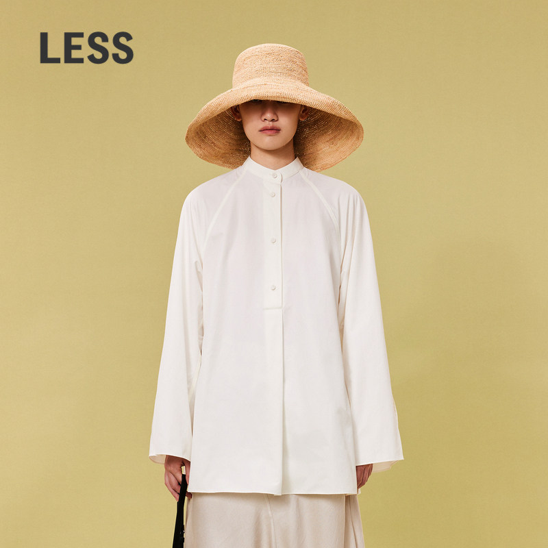 LESS春白色小立领后背系带设计感收腰新中式休闲衬衫2O3212420图片