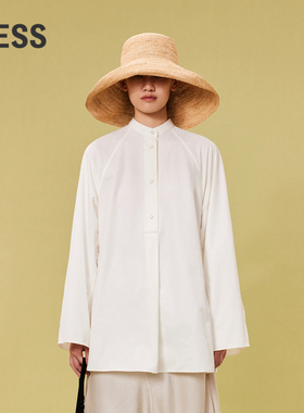 LESS春白色小立领后背系带设计感收腰新中式休闲衬衫2O3212420