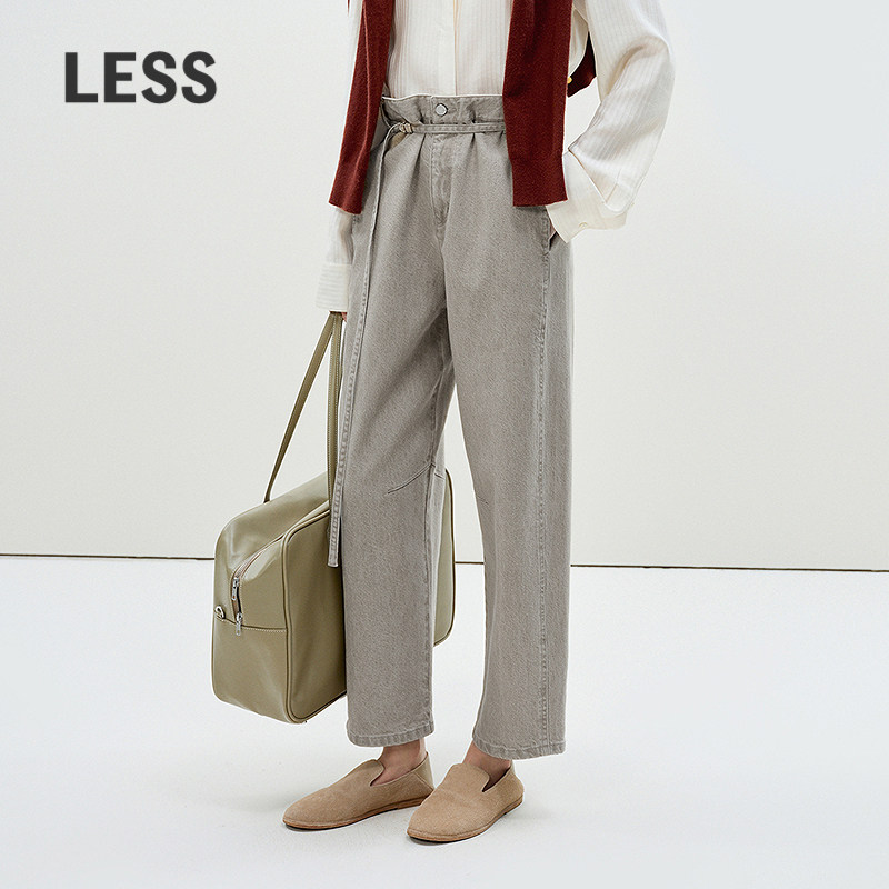 LESS春棉质弯刀裤抽绳系带休闲女九分花苞腰牛仔裤2P1E13350,女装/女士精品,牛仔裤,淘宝优惠券,粉丝福利购,淘宝优惠卷