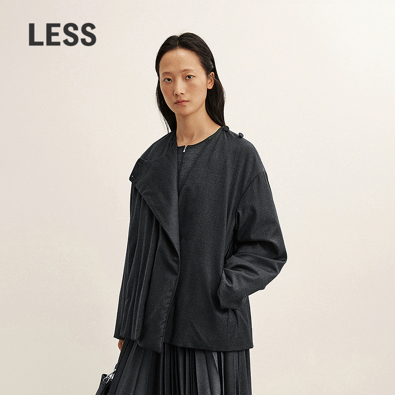 LESS无领轻薄白鸭绒羽绒服