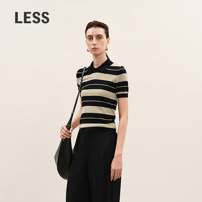LESS条纹短袖Polo针织衫