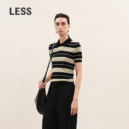 LESS条纹短袖Polo针织衫