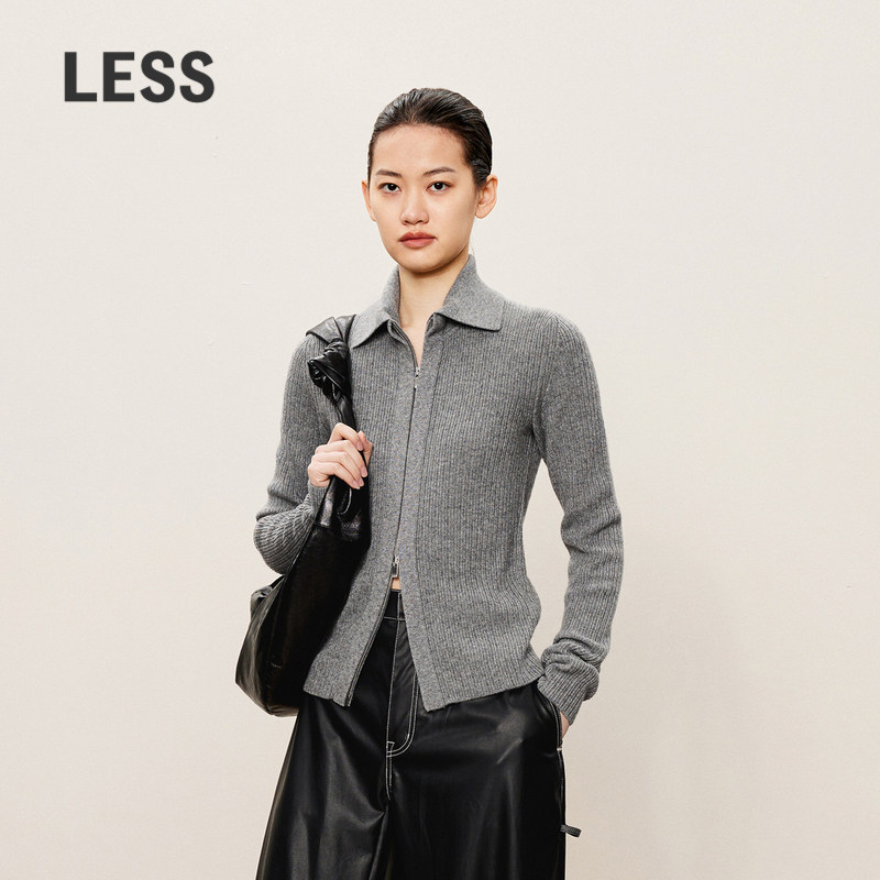 LESS春秋双开金属拉链毛衫女polo领修身拉链羊绒针织衫2O9311510