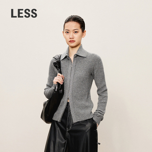 2O9311510 拉链羊绒针织衫 LESS春秋双开金属拉链毛衫 女polo领修身