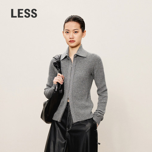 LESS春秋双开金属拉链毛衫女polo领修身拉链羊绒针织衫2O9311510
