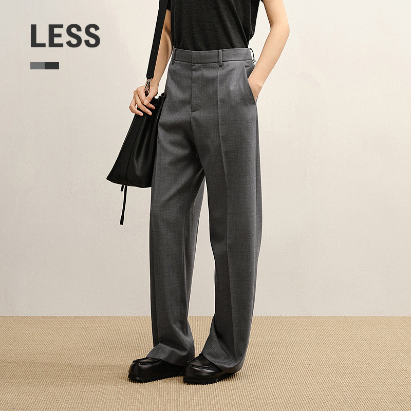 【商场同款】LESS2025年秋新款绵羊毛休闲简约直筒长裤2P7