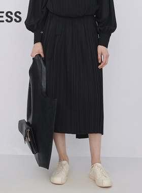 LESS春秋腰裙女简约时尚垂感不规则立体压褶半身裙女2N7D13790