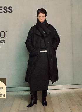 【商场同款】LESS2025冬新款休闲纯色围裹领长款鸭绒服2PAC18400