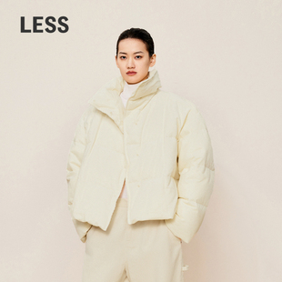 LESS灯芯绒短款 羽绒服女冬大块面围裹烟囱领白鸭绒外套2OAC12950