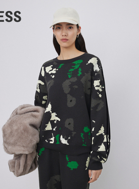 LESS春秋绵羊毛圆领套头时尚休闲针织衫2NA312350