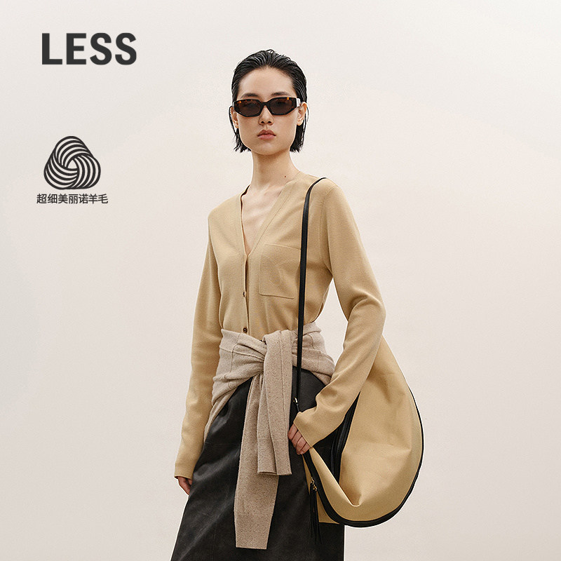【商场同款】LESS2026春新款美丽诺羊毛V领开襟薄针织衫2Q