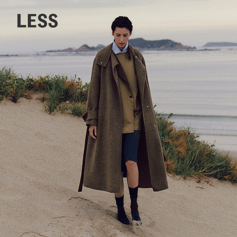 【0压系列】LESS冬含牦牛绒双面呢插件袖长款气质大衣2P081