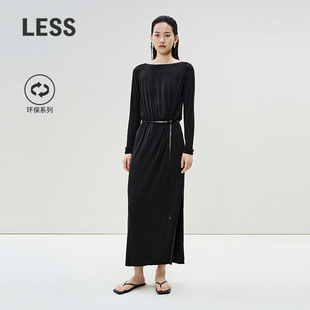 LESS春季 裙子2P2G20740 一字领连衣裙女铜氨环保垂感气质显瘦长袖