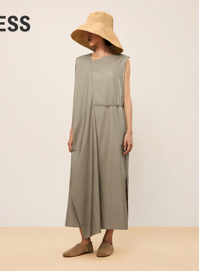 LESS夏季质感休闲不规则设计感简约棉质无袖气质连衣裙2O6G1397H