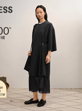 【商场同款】LESS2025冬新七分袖假两件羊绒针织连衣裙2P0G15550