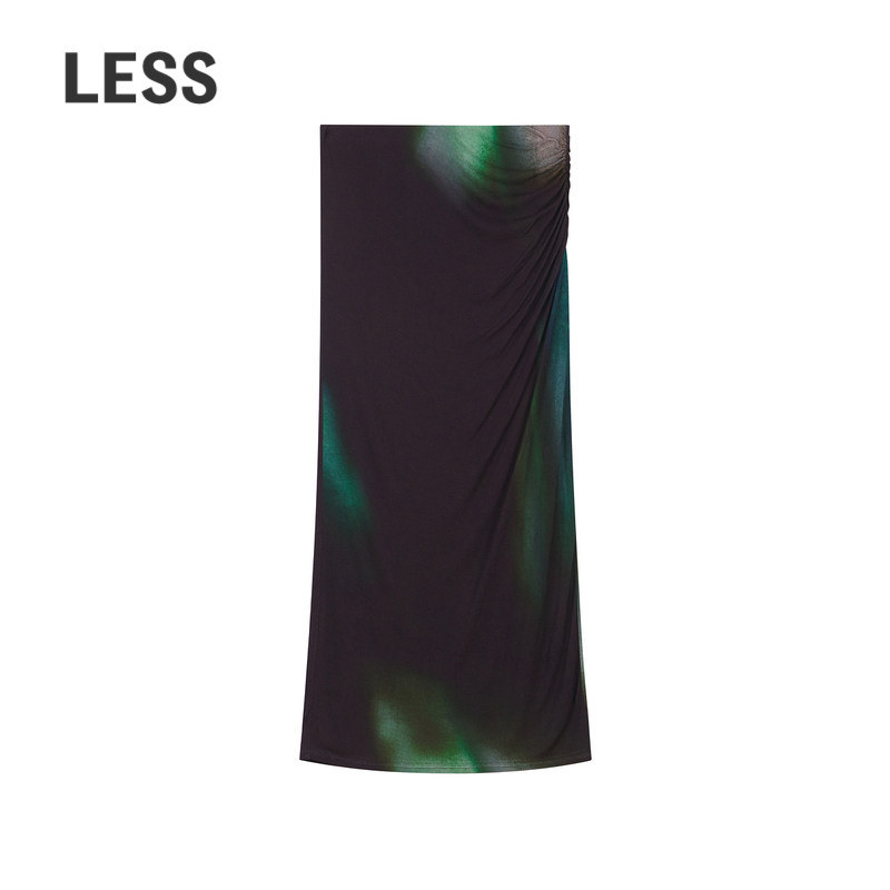 LESS春秋直身简约修身腰裙女极光优雅印花晚礼服半身裙2O8D1