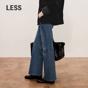 LESS春秋高腰微喇牛仔裤 子2O8E12160 女休闲简约显瘦百搭复古长裤