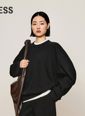 【0压系列】LESS宽松落肩袖上衣女舒适随性休闲套头卫衣2O0410930