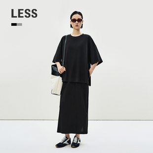 假两件中袖 LESS夏季 慵懒软糯棉连衣裙2P4G14290 精工系列