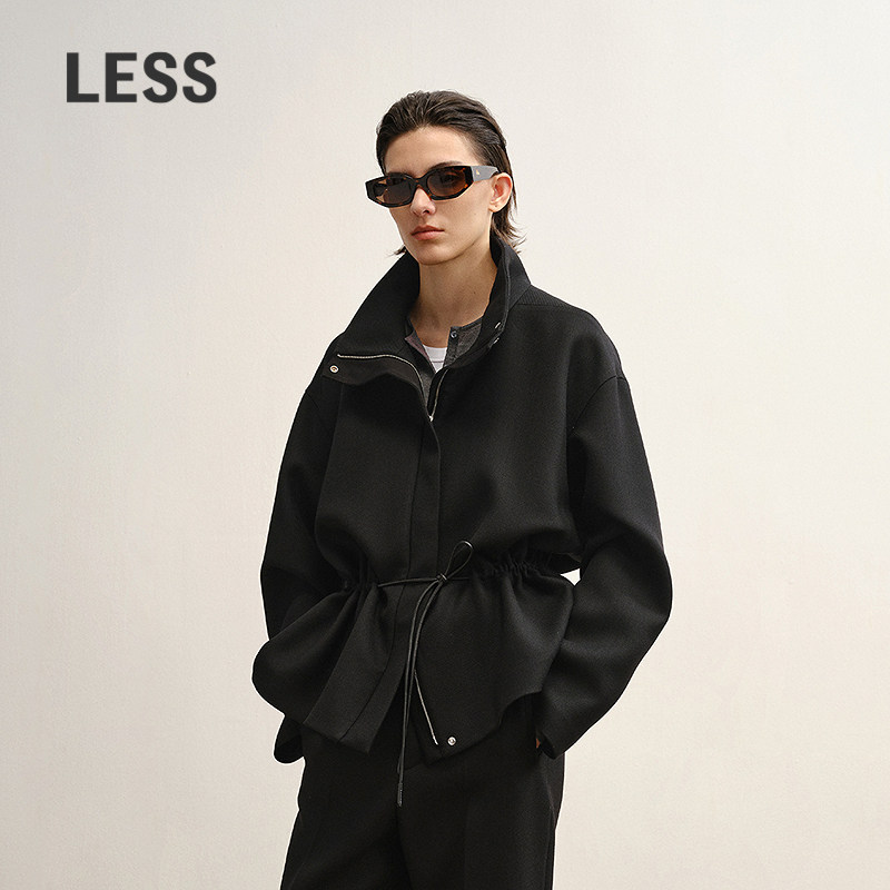 LESS时尚立领系带收腰夹克外套图片