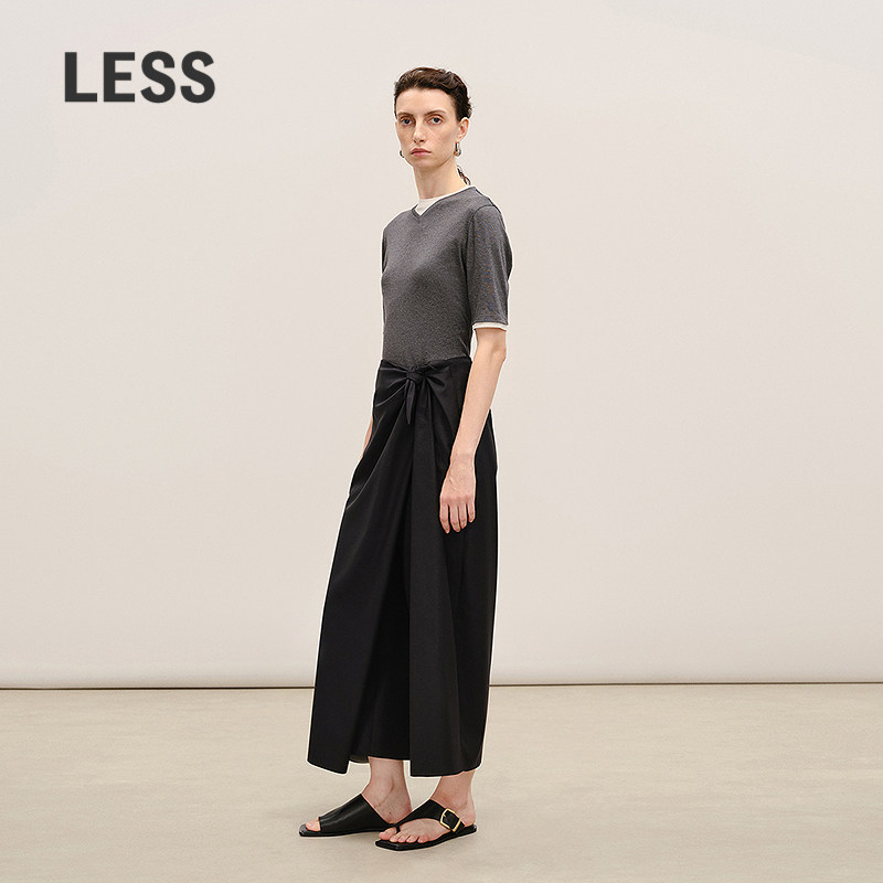 【商场同款】LESS2026夏新设计感不规则绑带丝羊毛裙裤2Q4