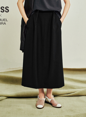 【LESSxSamuel】绵羊毛半身裙春秋宽松通勤A字长款黑裙2O7D10040