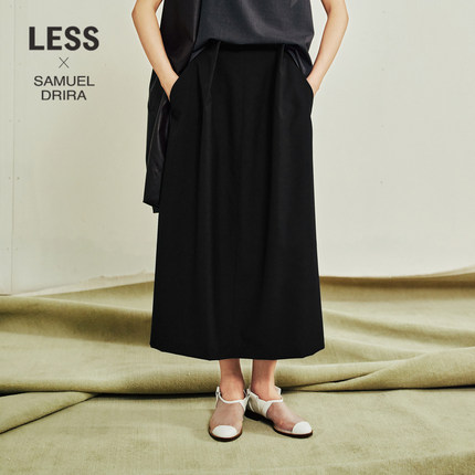 【LESSxSamuel】绵羊毛半身裙春秋宽松通勤A字长款黑裙2O7D10040