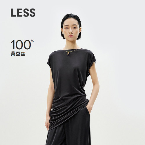 气质桑蚕丝垂感抽褶T恤