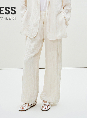 【迅系列】LESS春夏松弛感休闲裤女肌理感松紧腰直筒裤2P5E10410