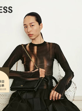 LESS修身长袖T恤女艺术印花