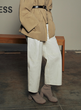 LESS春秋白色直筒裤女宽松复古日系休闲简约九分裤子2O8E12400