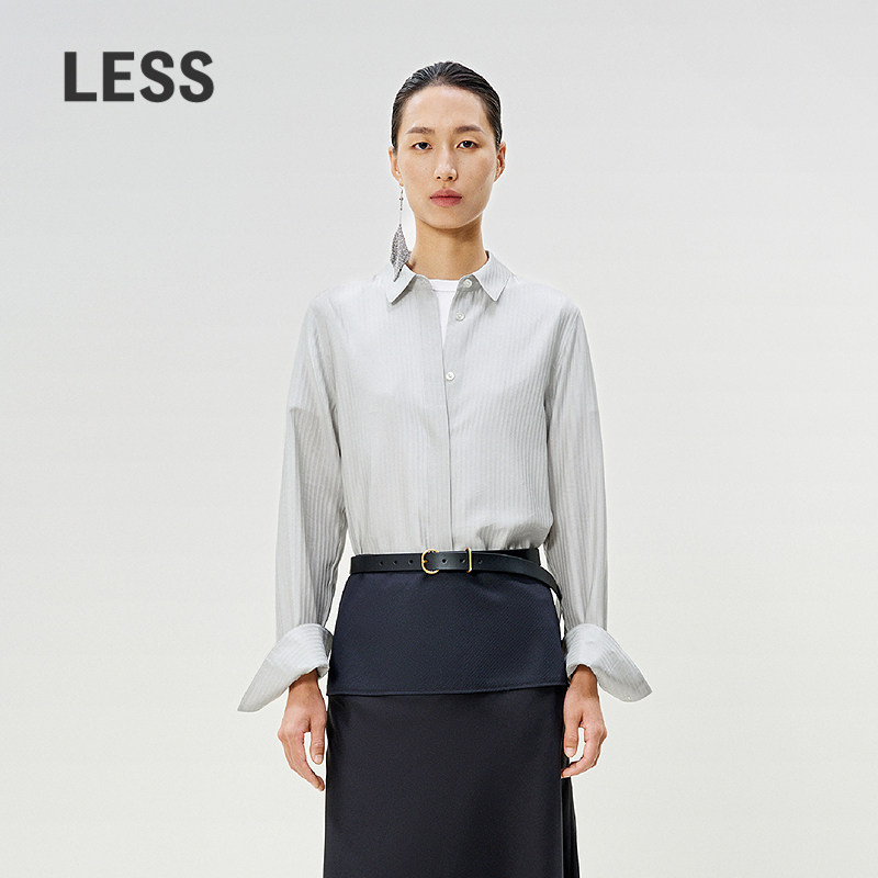 LESS简约通勤桑蚕丝棉条纹衬衫图片
