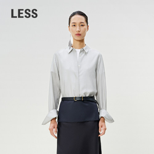 LESS简约通勤桑蚕丝棉条纹衬衫