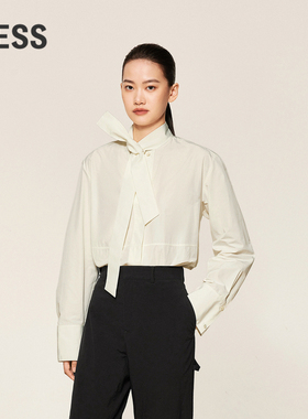 LESS春秋简约衬衫女休闲通勤系带领气质优雅长袖衬衣女2O8210160