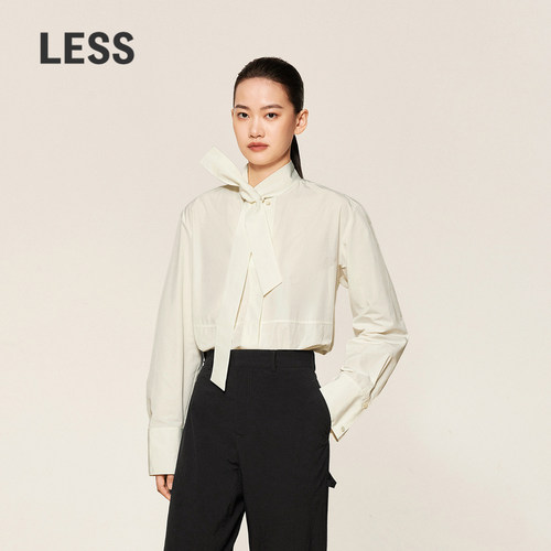 LESS优雅系带领纯色长袖衬衣女