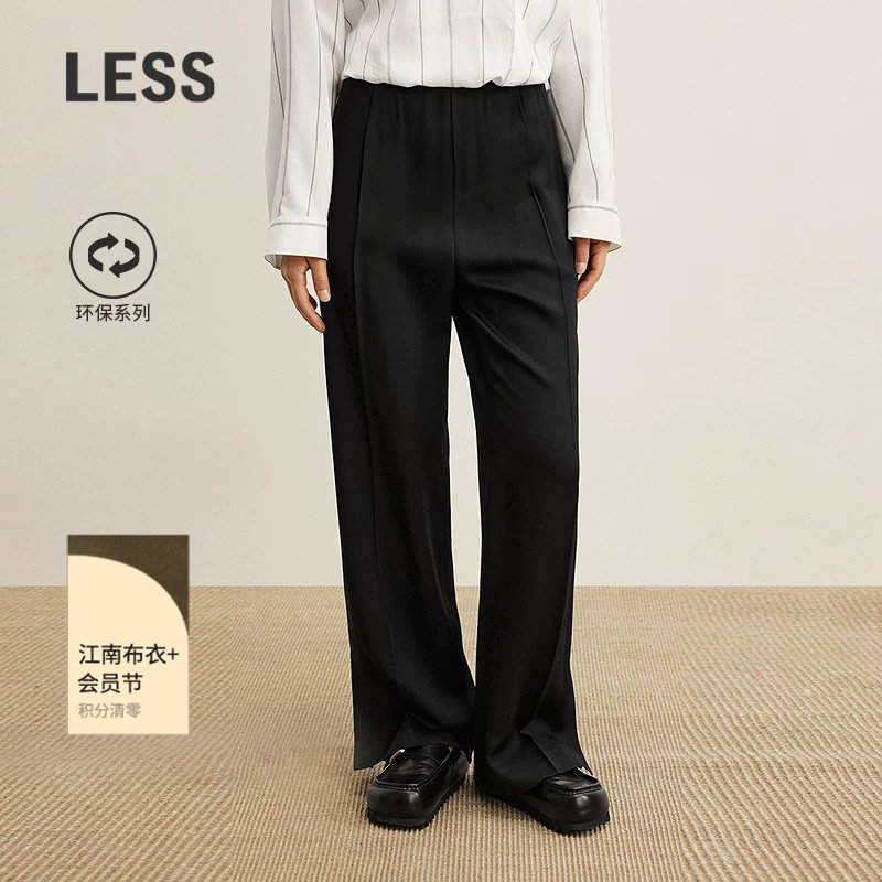 LESS休闲感通勤直筒西装裤女环保醋纤纯色修身高腰长裤2P7E1
